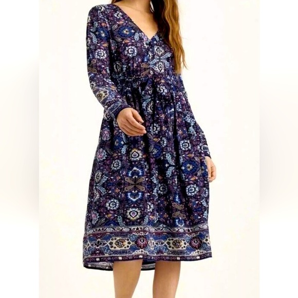 NWOT Lucky Brand Florence Border Midi Dress Size Medium - Picture 1 of 10
